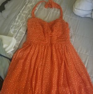 Coral chiffon polka dot dress